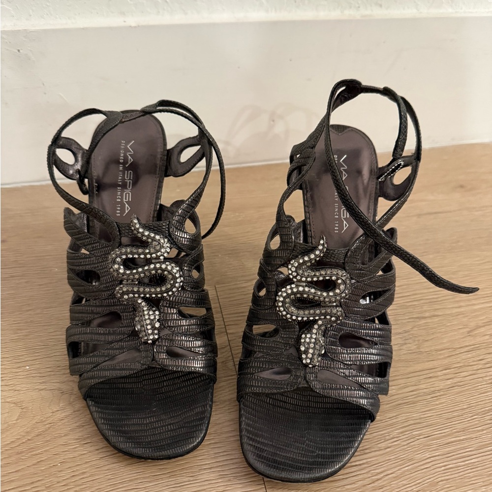 Via Spiga Black Embellished Sandals